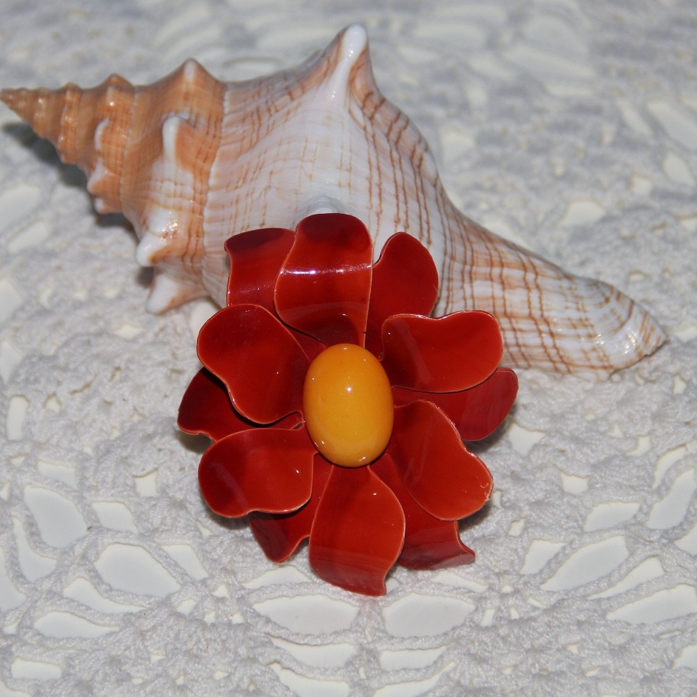 Burnt Orange Vintage Chunky Flower Brooch